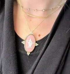 Rosé Pink Wedgwood Hour of Joy 14K Yellow Gold Oval Pendant Diamond Necklace