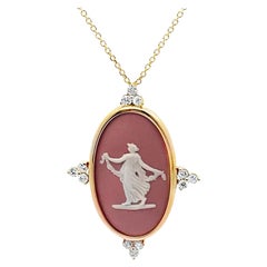 Rosé Pink Wedgwood Hour of Joy 14K Yellow Gold Oval Pendant Diamond Necklace