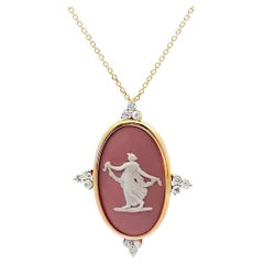 Rosé Pink Wedgwood Hour of Joy 14K Yellow Gold Oval Pendant Diamond Necklace
