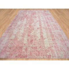 Rose Pink Wool and Art Silk Jacquard Hand Loomed Oriental Rug 11'10" x 17'10"