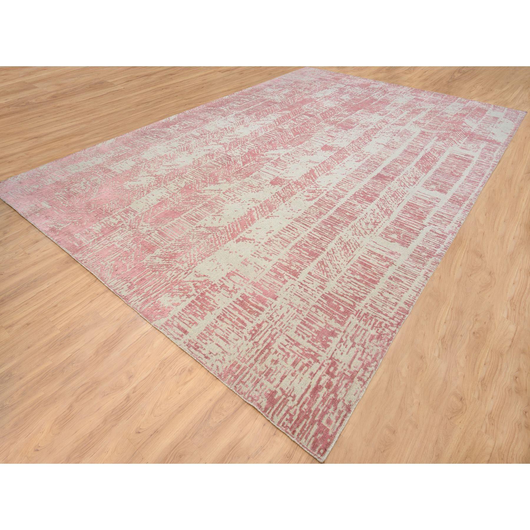Medieval Rose Pink Wool and Art Silk Jacquard Hand Loomed Oriental Rug 11'10