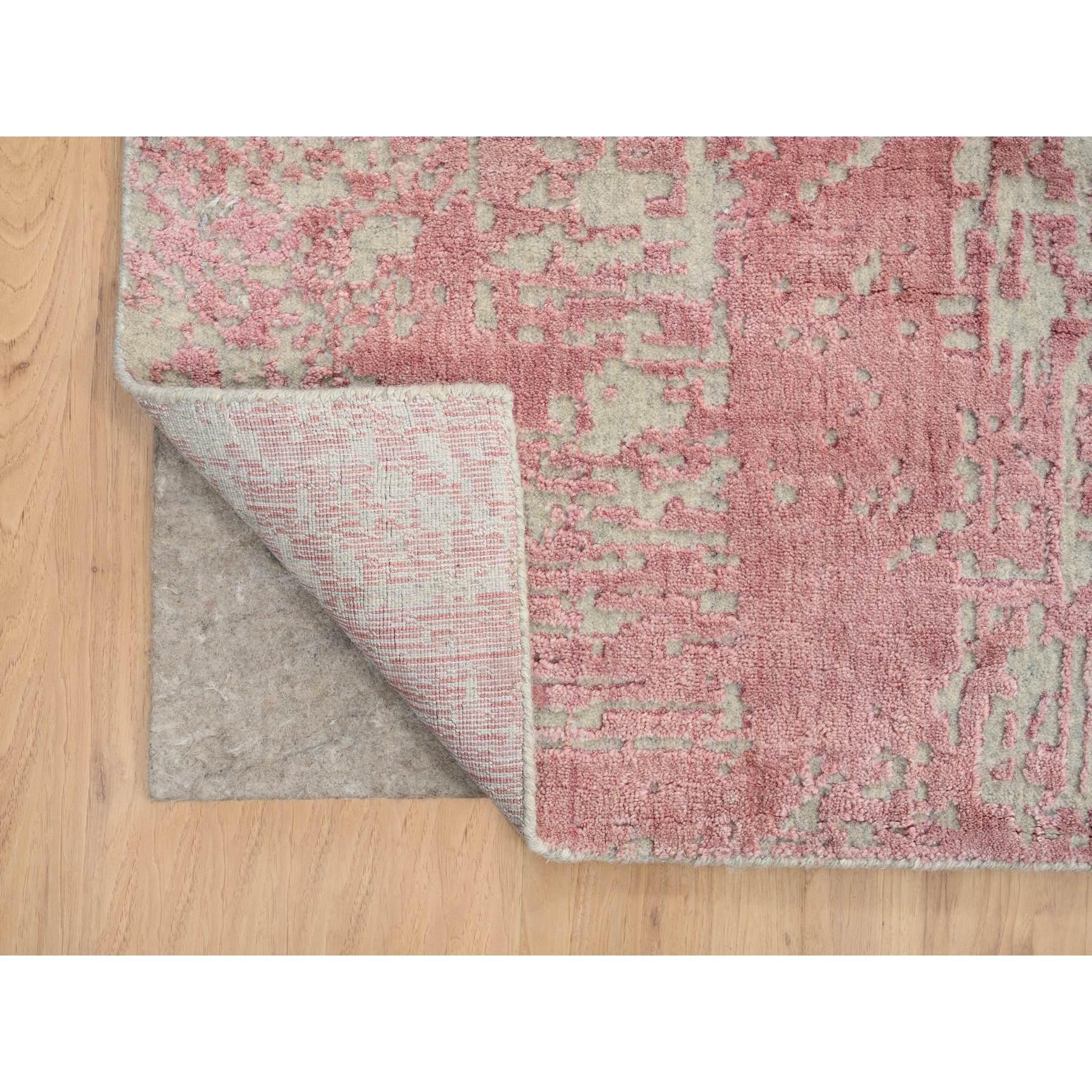 Indian Rose Pink Wool and Art Silk Jacquard Hand Loomed Oriental Rug 11'10