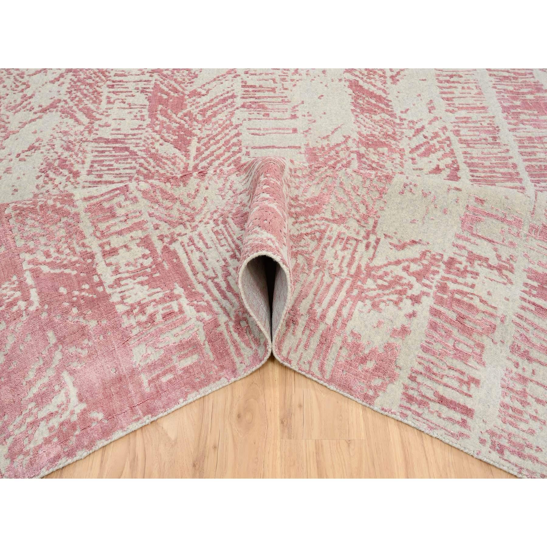Hand-Knotted Rose Pink Wool and Art Silk Jacquard Hand Loomed Oriental Rug 11'10