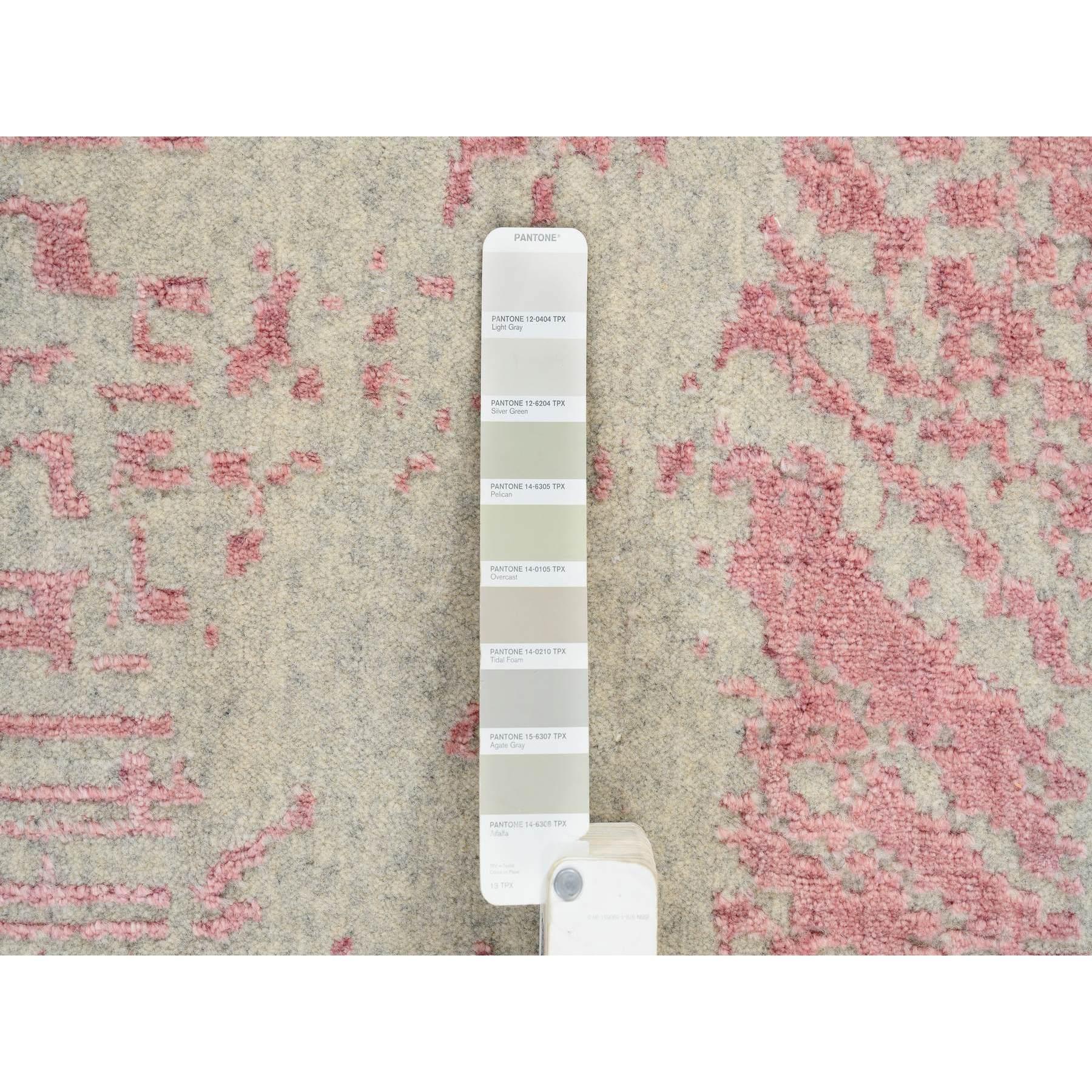 Contemporary Rose Pink Wool and Art Silk Jacquard Hand Loomed Oriental Rug 11'10