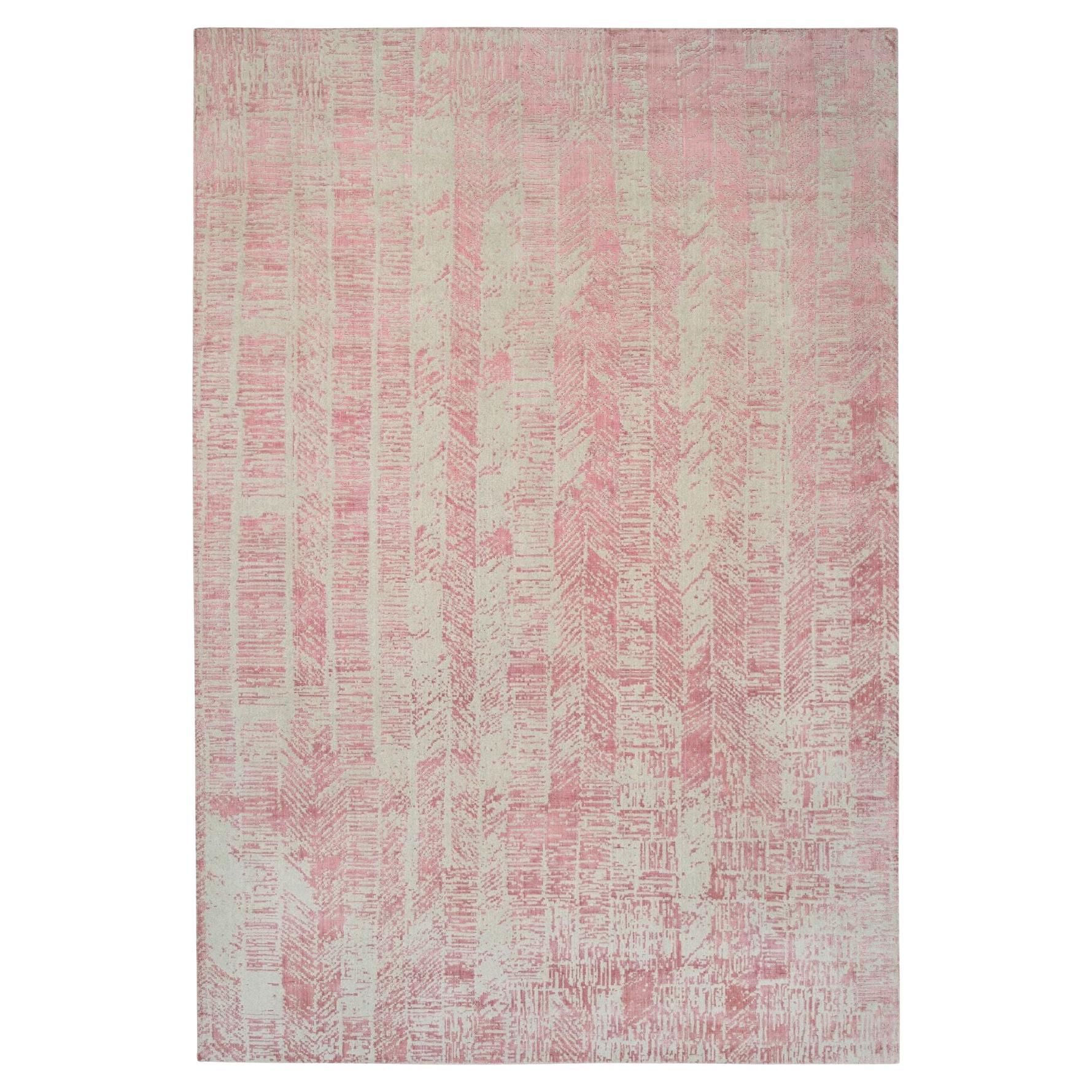 Rose Pink Wool and Art Silk Jacquard Hand Loomed Oriental Rug 11'10" x 17'10"