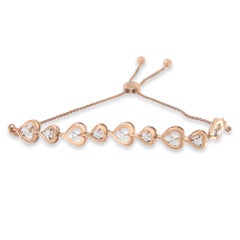 Rose Plated Sterling Silver 1/3 Cttw Diamond Heart-Linked Bolo Bracelet