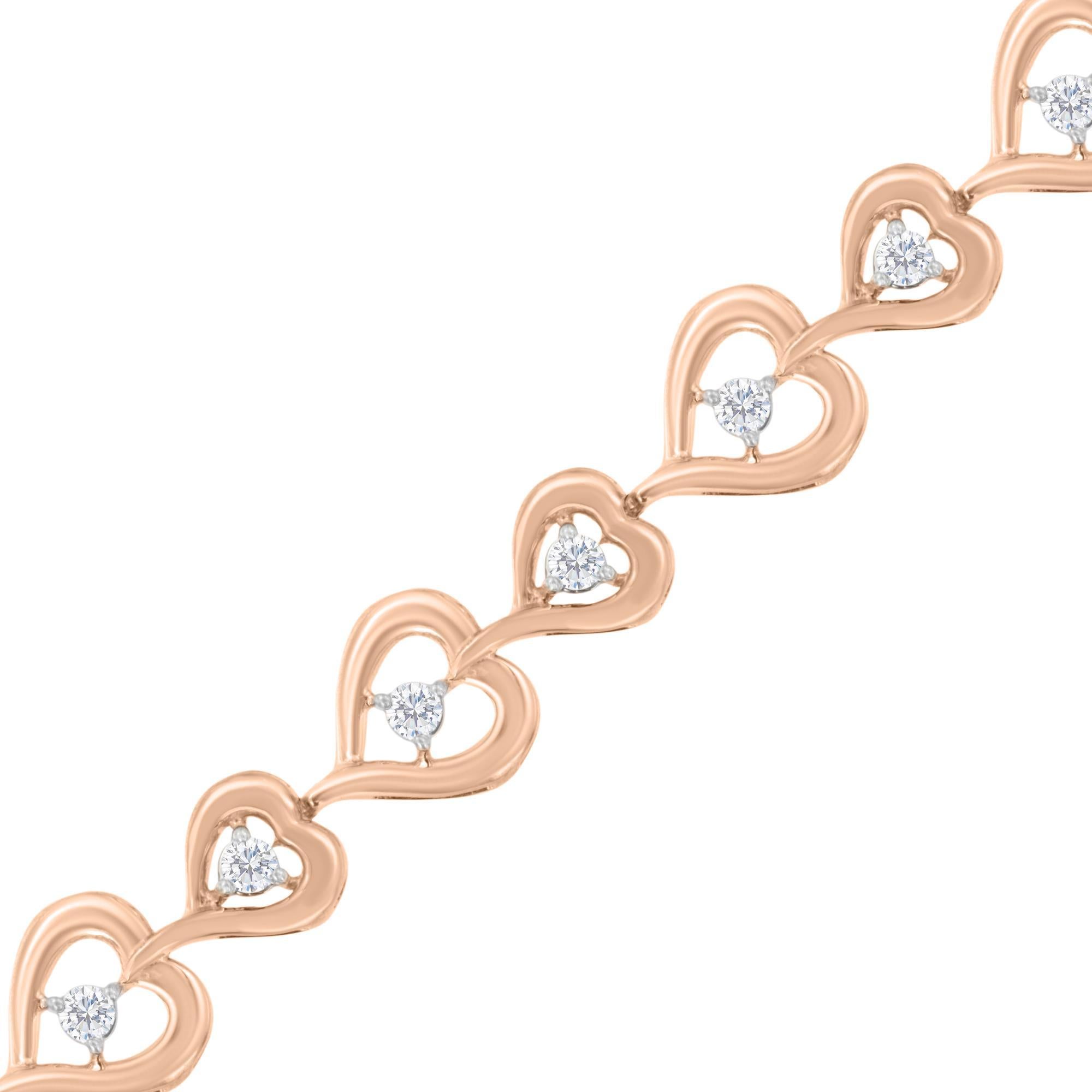 Pulsera bolo de plata de ley chapada en rosa con 1/3 qt de diamantes en forma de corazón Corte redondo en venta
