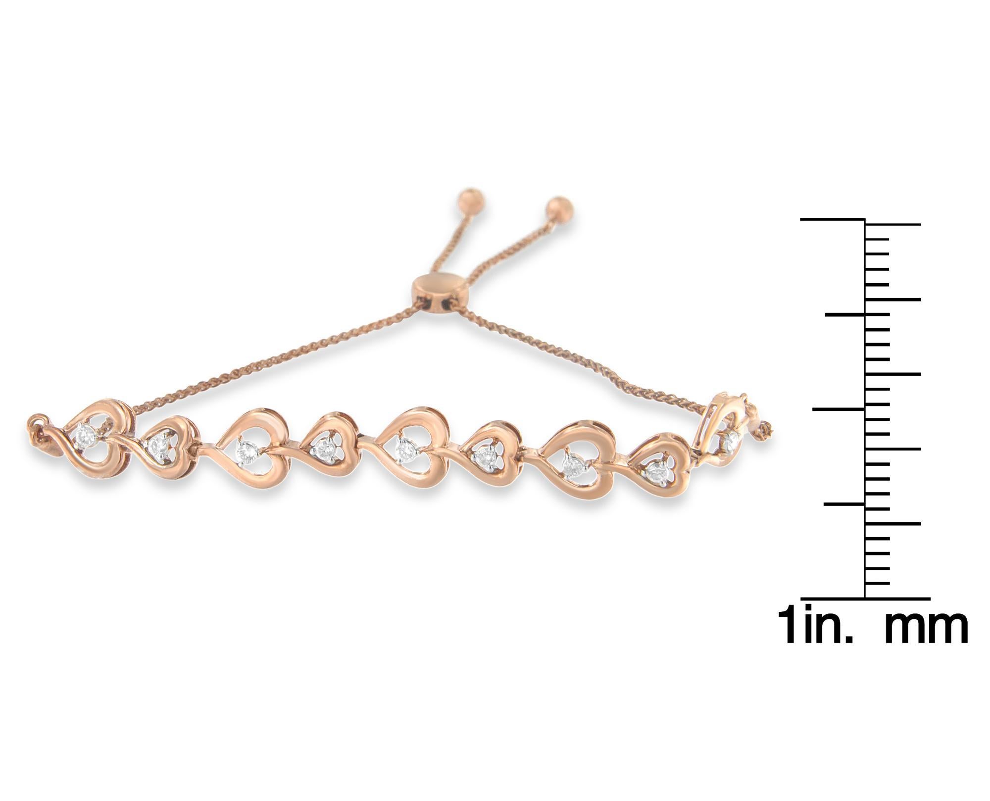 Pulsera bolo de plata de ley chapada en rosa con 1/3 qt de diamantes en forma de corazón en Nuevo estado para la venta en New York, NY