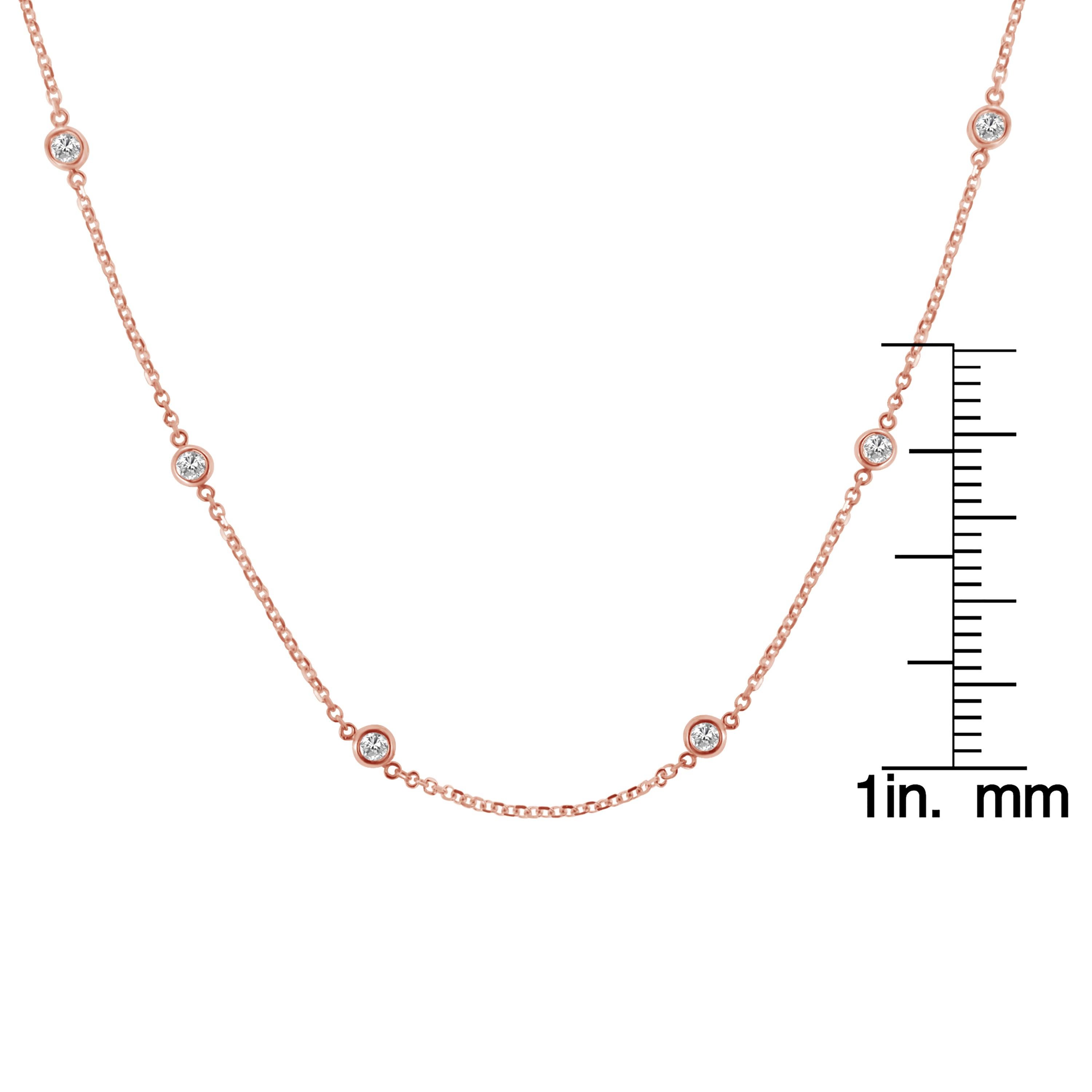 Women's Rose Plated Sterling Silver 1.0 Carat Diamond Station Necklace For Sale