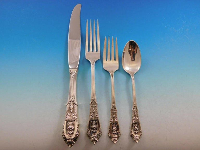 Rose Point by Wallace Sterling Silver Dinner Size Flatware Set 12 Service 93 Pcs In Excellent Condition For Sale In Big Bend, WI