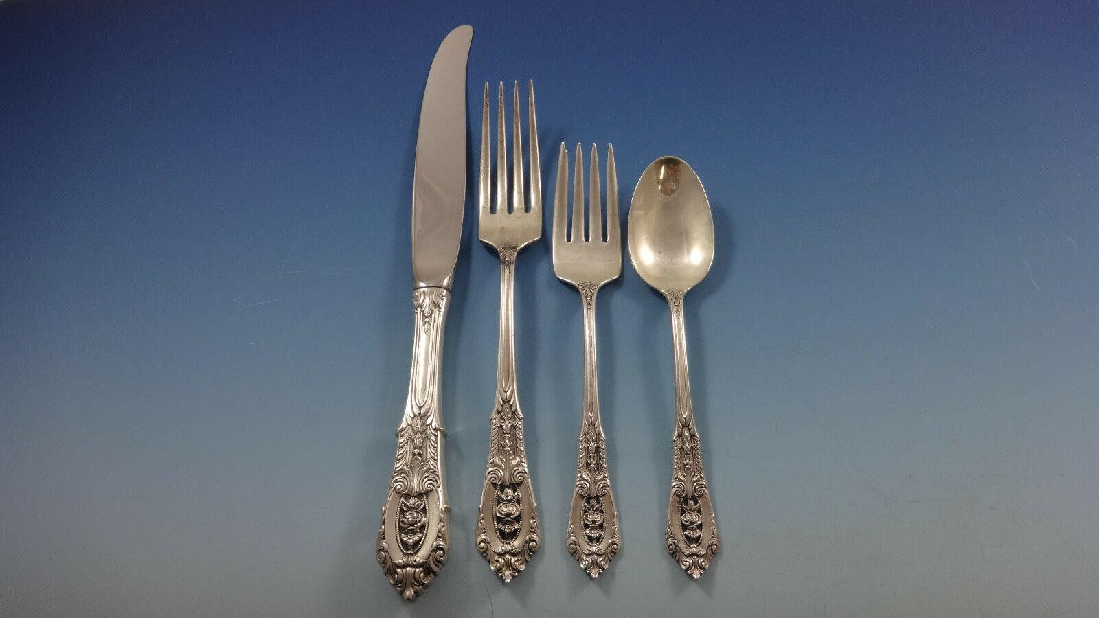 Rose Point by Wallace Sterling Silver Flatware Set 12 Service 78 Pcs Dinner Size In Excellent Condition For Sale In Big Bend, WI