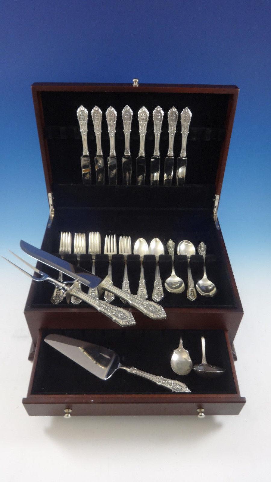 Rose Point by Wallace sterling silver flatware set, 45 pieces. This set includes:

8 knives, 9 1/8