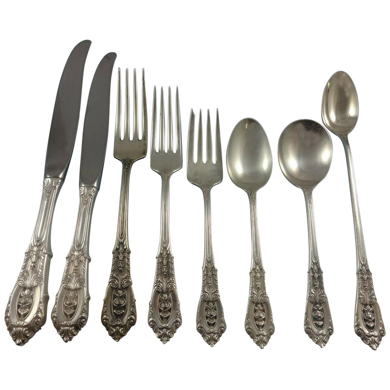 Rose Point by Wallace Sterling Silver Flatware Set for 8 Service 71 Pieces For Sale