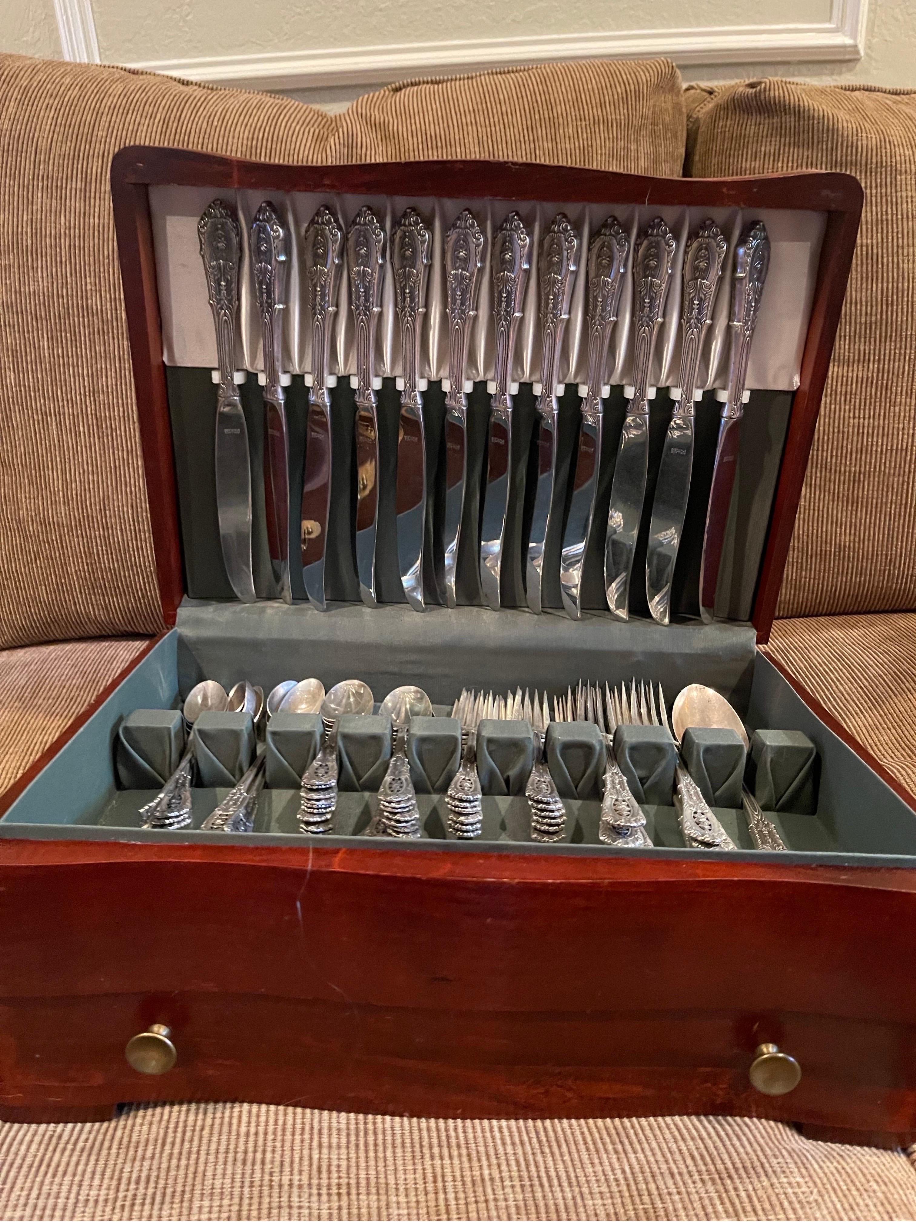 Baroque Rose Point by Wallace Sterling Silver Flatware Set For Sale
