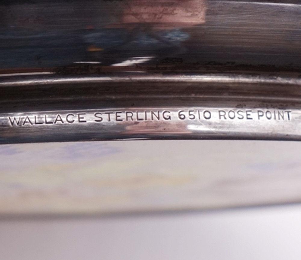 Rose Point by Wallace Sterling Silver Plate with Glass and Needlework Pattern In Excellent Condition In Big Bend, WI