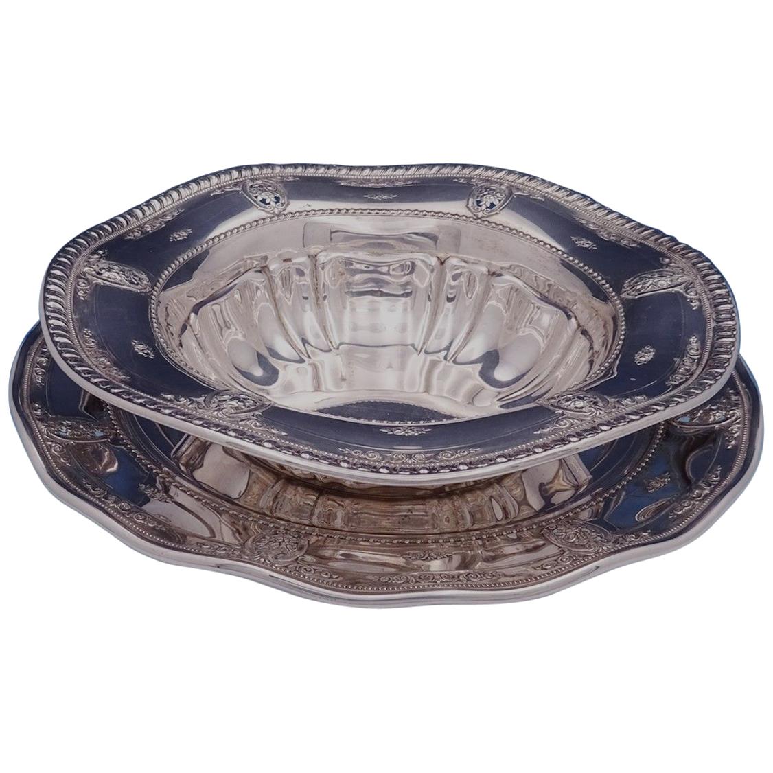 Rose Point by Wallace Sterling Silver Serving Bowl with Underplate