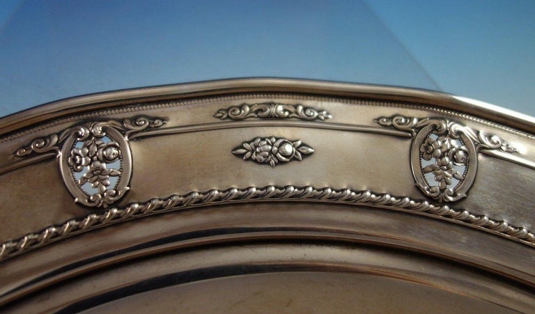 American Rose Point by Wallace Sterling Silver Tray with Grapes Round #4455-9 For Sale