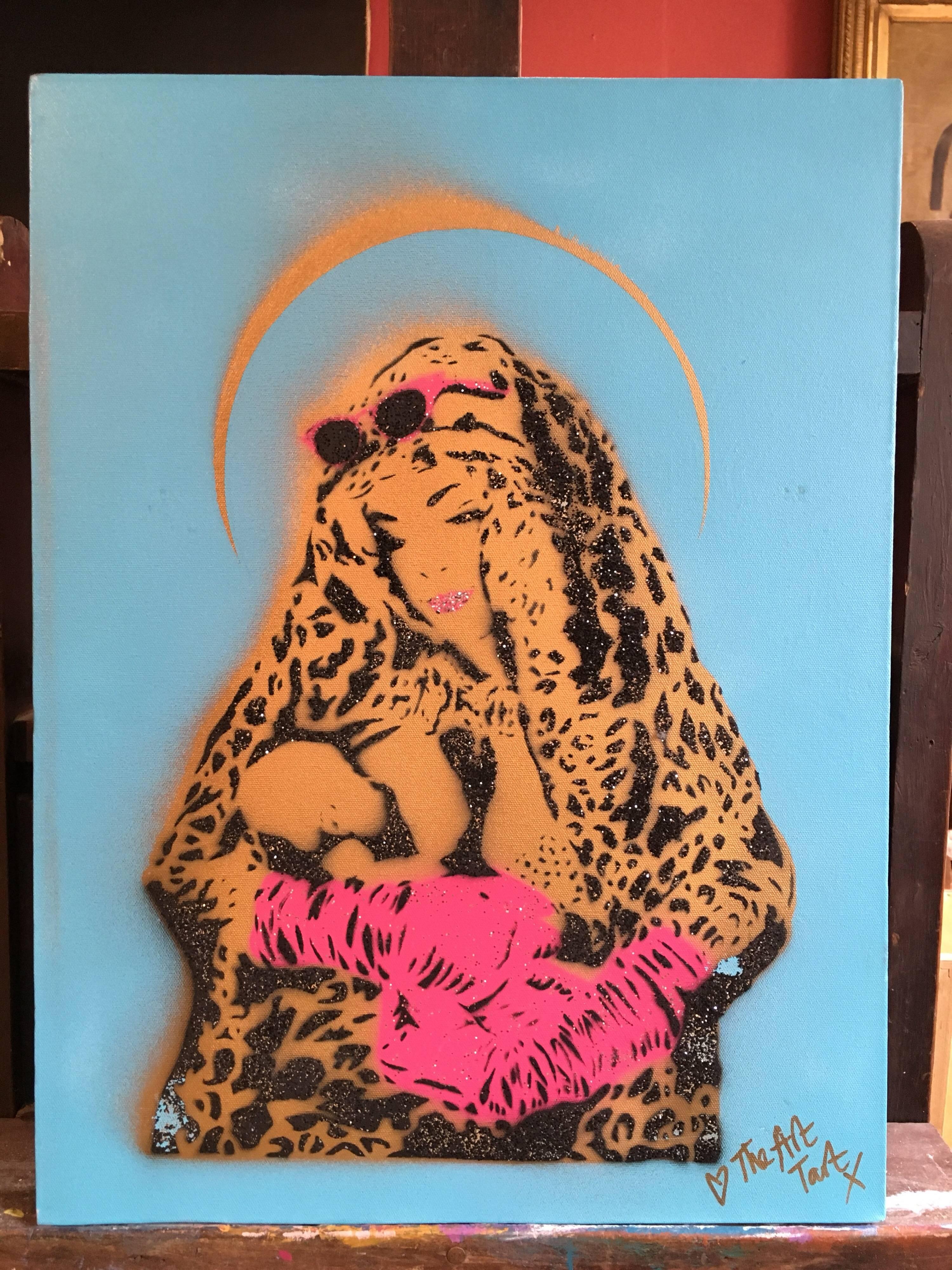 Leopard Print Mother & Child, Street Art - Painting by Rose Popay aka The Art Tart