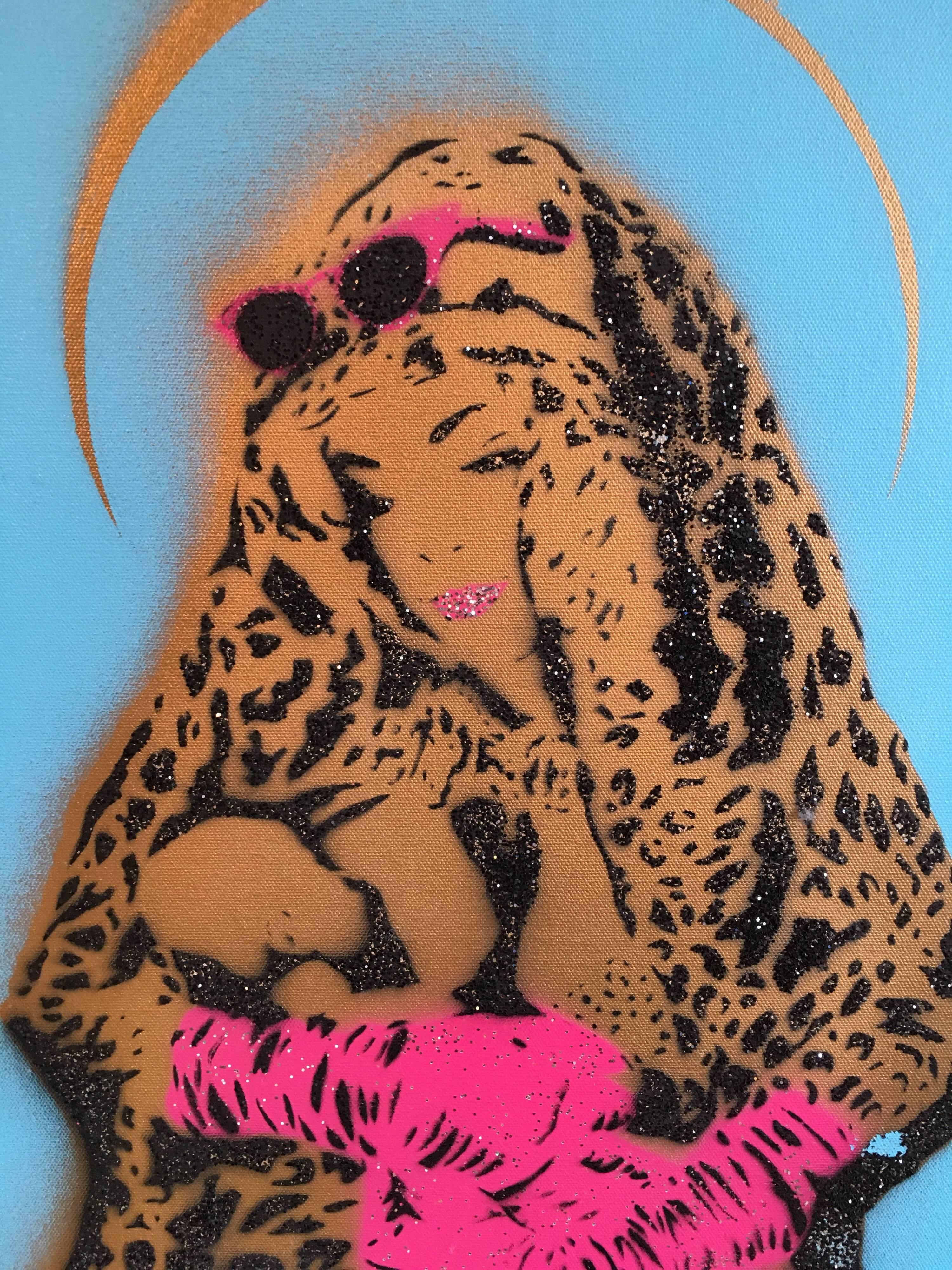 Leopard Print Mother & Child, Street Art - Impressionist Painting by Rose Popay aka The Art Tart