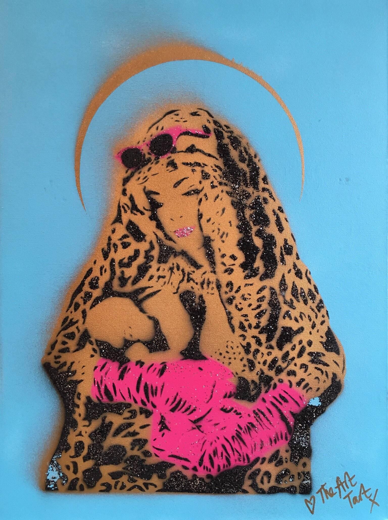 Rose Popay aka The Art Tart Figurative Painting - Leopard Print Mother & Child, Street Art