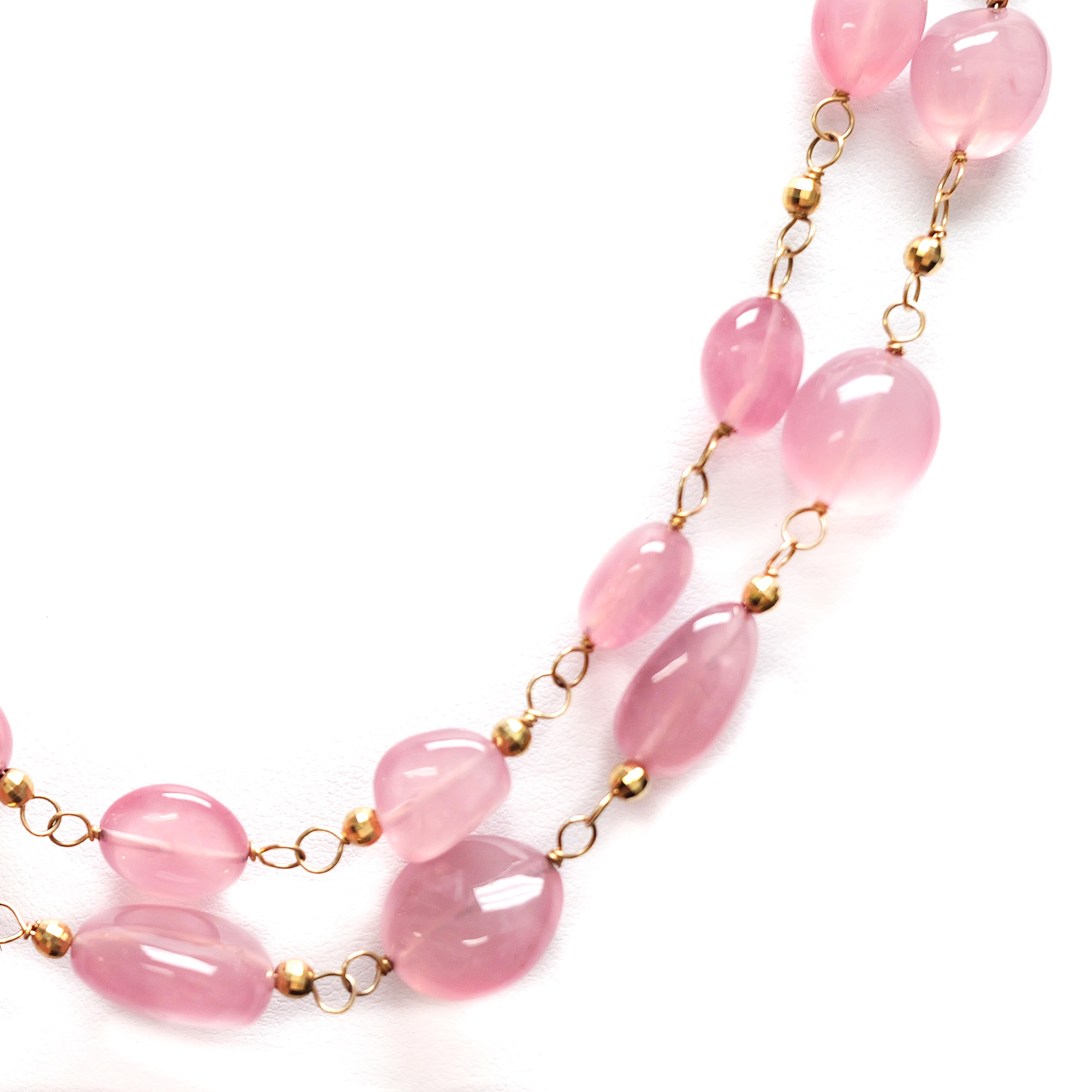 Donna Collana Paradizia a doppio filo di quarzo rosa 100 carati in vendita