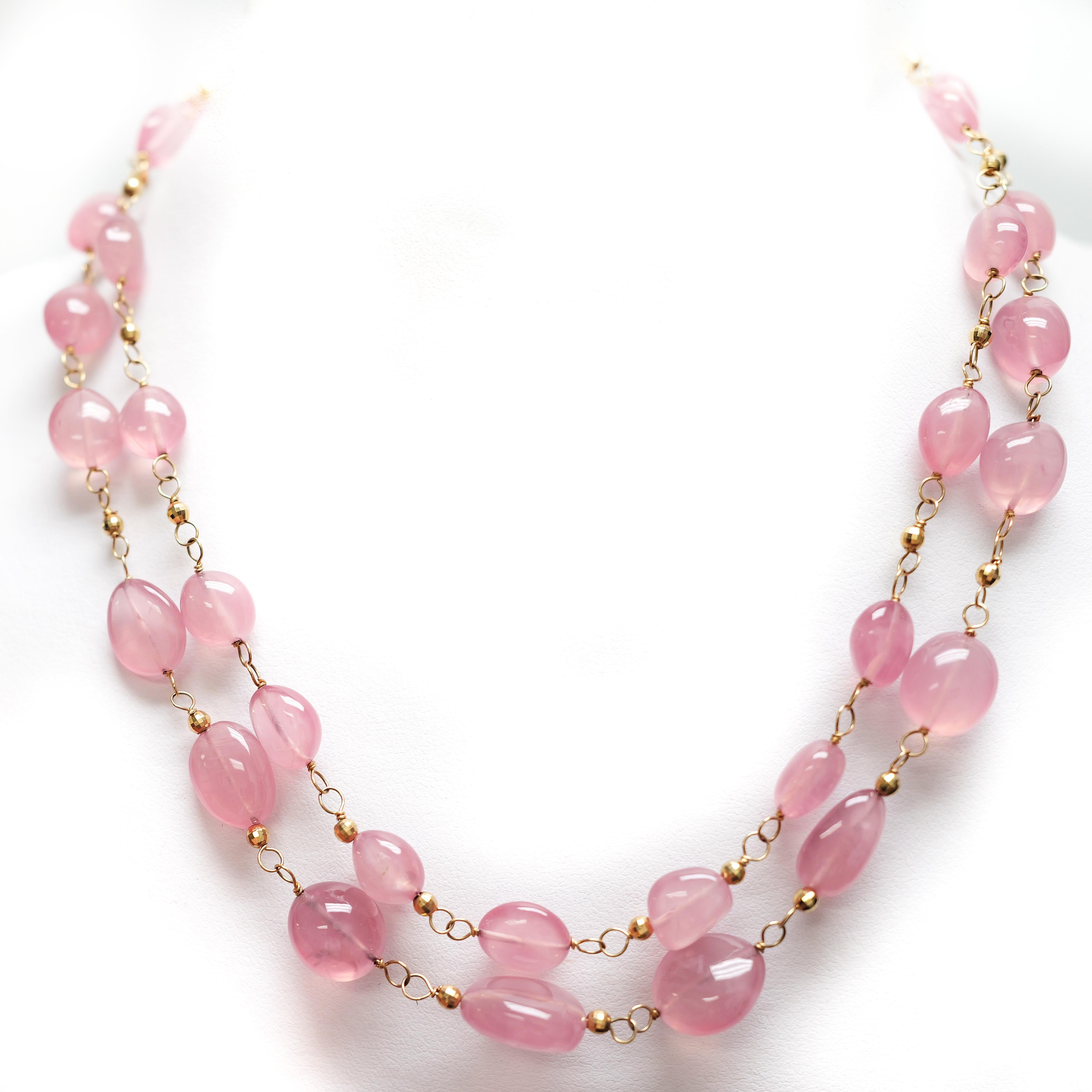 Collana Paradizia a doppio filo di quarzo rosa 100 carati in vendita 1