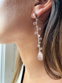 Rose Quartz 18k White Gold Dangle Earrings