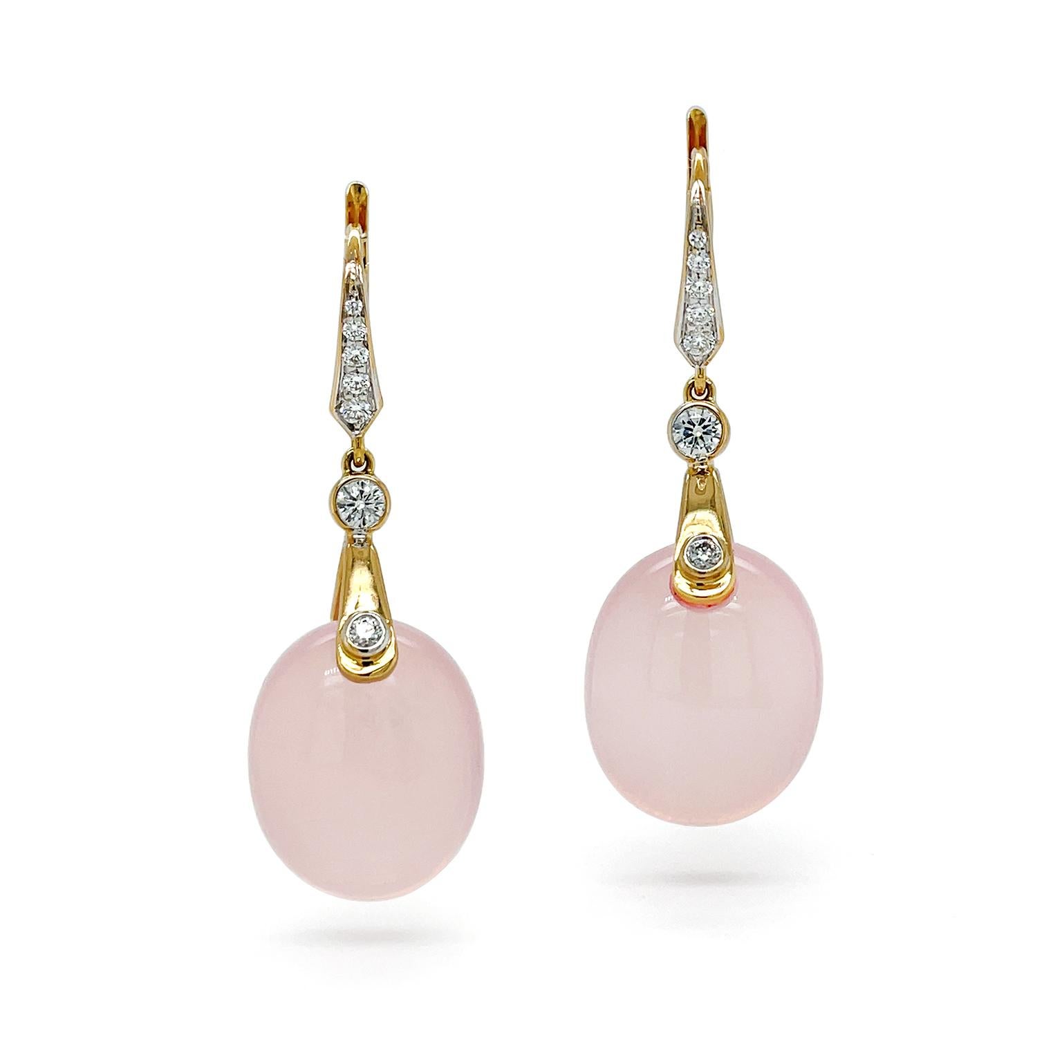 Rose Quartz 18K Yellow Gold Lever-Back Drop Earrings In New Condition For Sale In New York, NY
