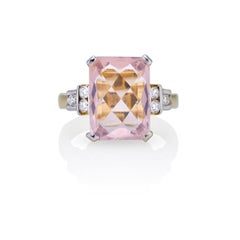 Rose Quartz 18kt Yellow Gold Ring with Diamonds Love Stone Romantic Handcrafted
