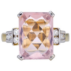 Anello di quarzo rosa in oro giallo 18kt con diamanti, pietra dell'amore, romantico e fatto a mano