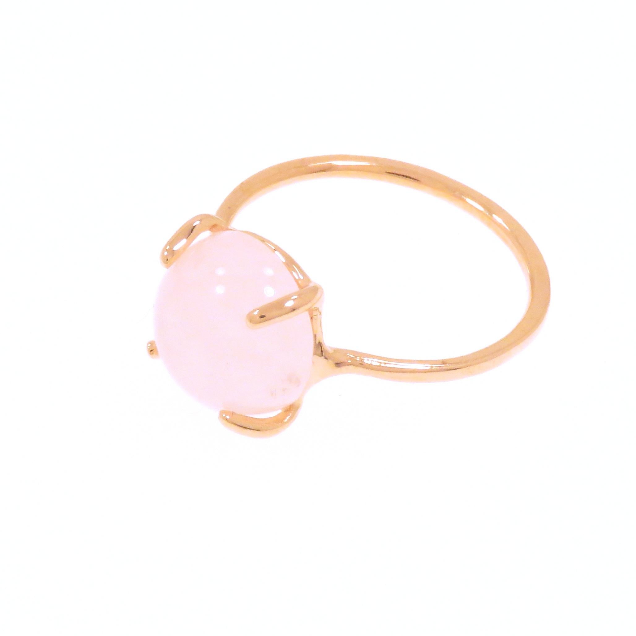 Cabochon Rose Quartz 9 Karat Rose Gold Ring Handcrafted in, Italy For Sale