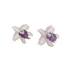 Vintage Rose Quartz and Amethyst and White Topaz Clip-On Earrings