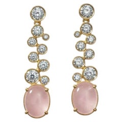 Rose Quartz and Colorless Topaz Drop Earrings studs 14k gold