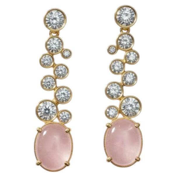 Rose Quartz and Colorless Topaz Drop Earrings studs, silver, gold For Sale