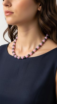 Rose Quartz and Dalmatian Jasper Beaded Necklace with 14k Gold Clasp