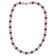 Rose Quartz and Dalmatian Jasper Beaded Necklace with 14k Gold Clasp