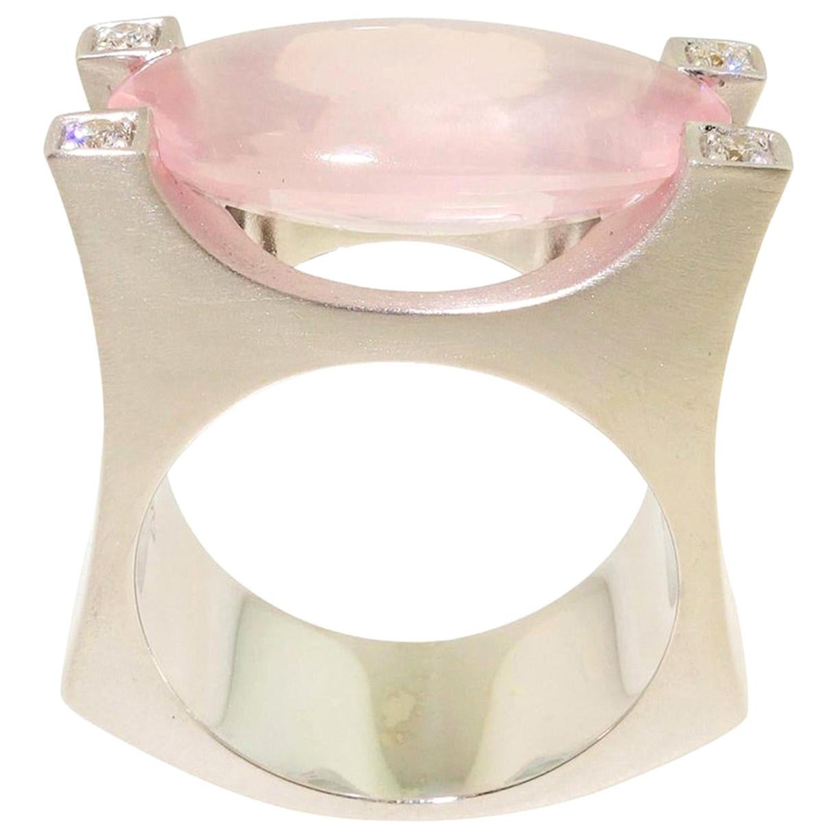 Rose Quartz and Diamond Cocktail Statement Ring Estate Fine Jewelry For Sale
