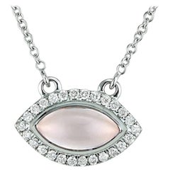 Rose Quartz and Diamond Halo Marquise Necklace 18 Karat White Gold