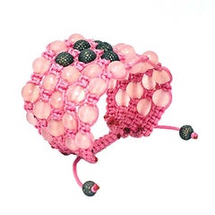Rose Quartz and Diamond Pavé Shamballa-Style Statement Cuff Bracelet