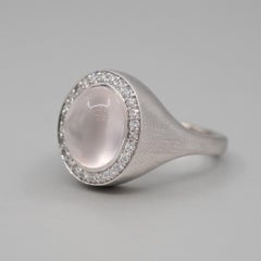 Rose Quartz and Diamond Ring in 18ct white gold