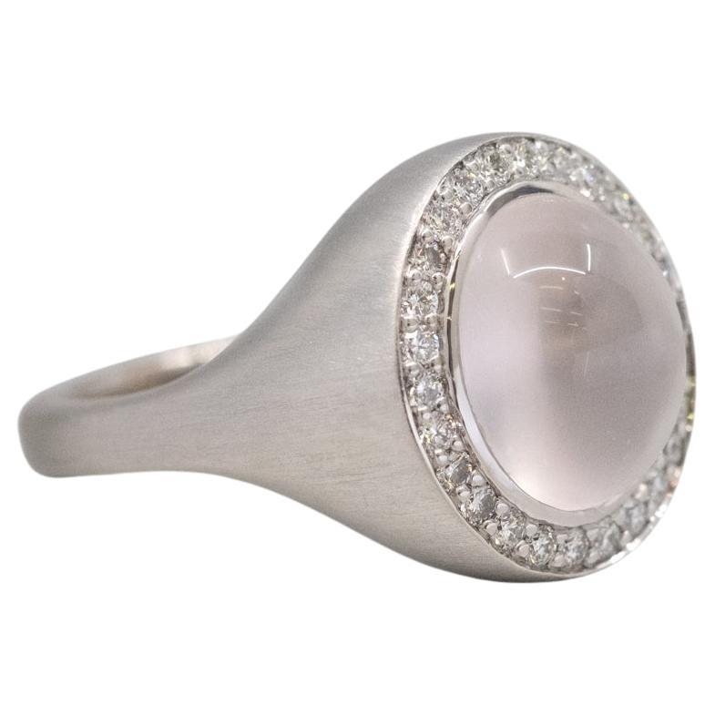 Rose Quartz and Diamond Ring in 18ct white gold
