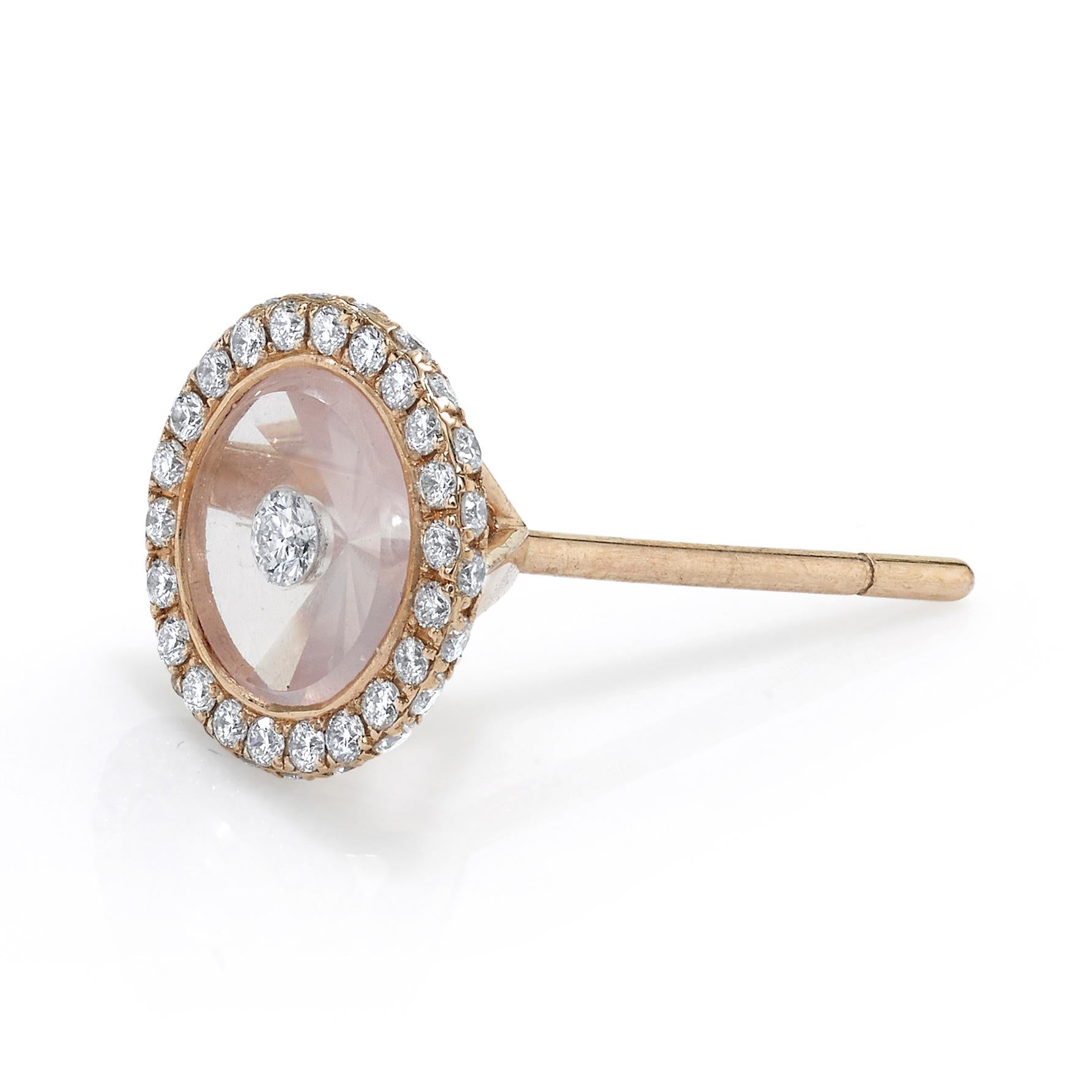Rose Quartz and Diamond Rose Gold Stud In New Condition In Beverly Hills, CA