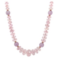 Rose Quartz and Kunzite Beaded Necklace with Rose Gold Accents
