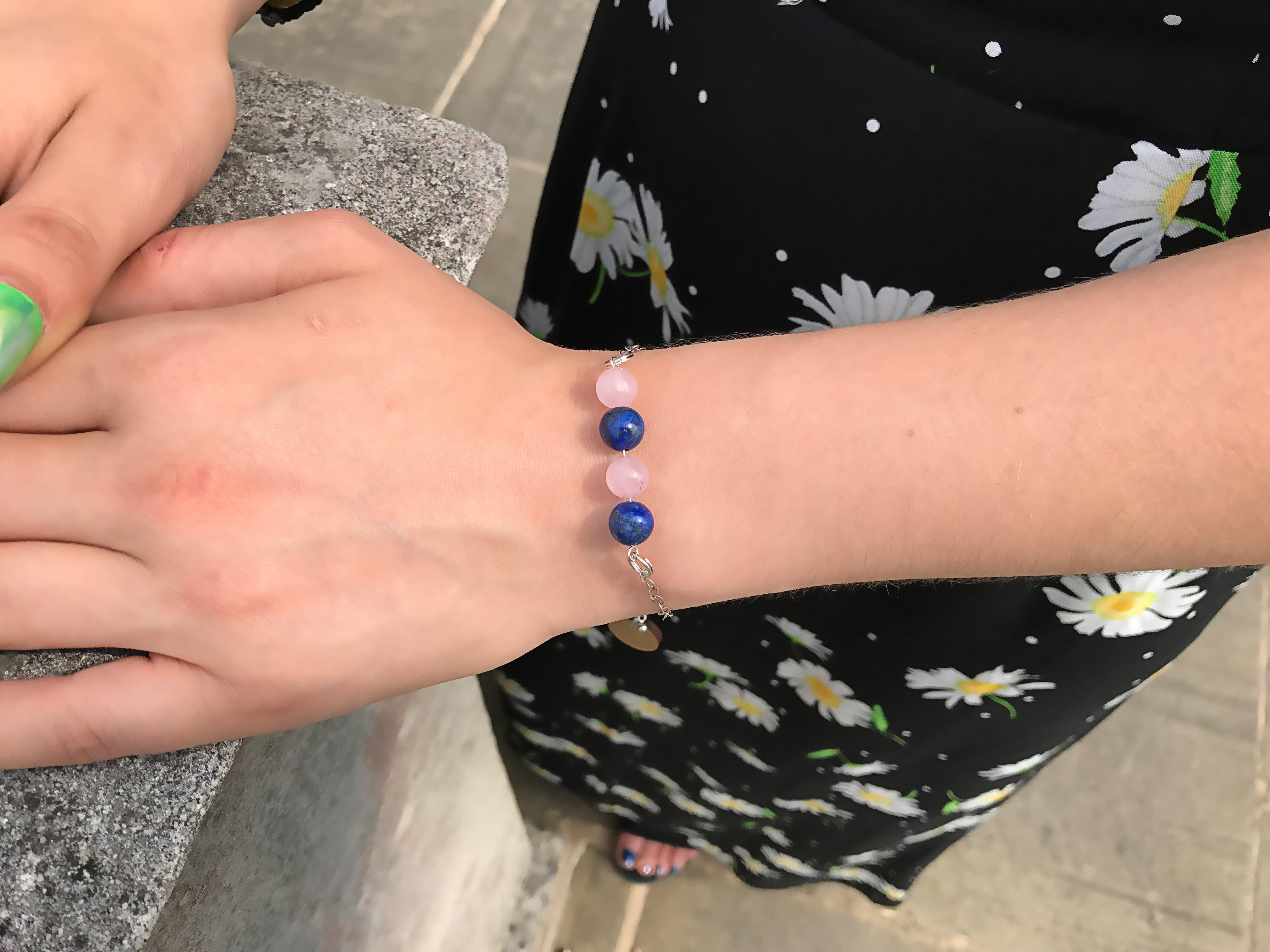 Donna Bracciale di quarzo rosa e lapislazzuli, Bracciale dell'amicizia  da nlanlaVictory in vendita