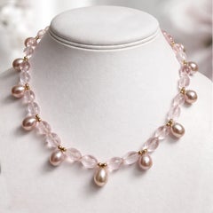 Collana di quarzo rosa e perle rosa Paradizia