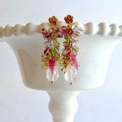 Rose Quartz, Blue/Pink Topaz, Amethyst, Peridot, Lemon Quartz Cluster Earrings