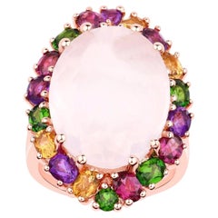 Rosenquarz Cocktail Ring Amethyst Citrin Rhodolith Diopsid Vergoldet Silber