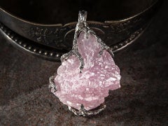 Rose Quartz Crystal Silver Pendant Large Natural Brazilian Raw Gemstone