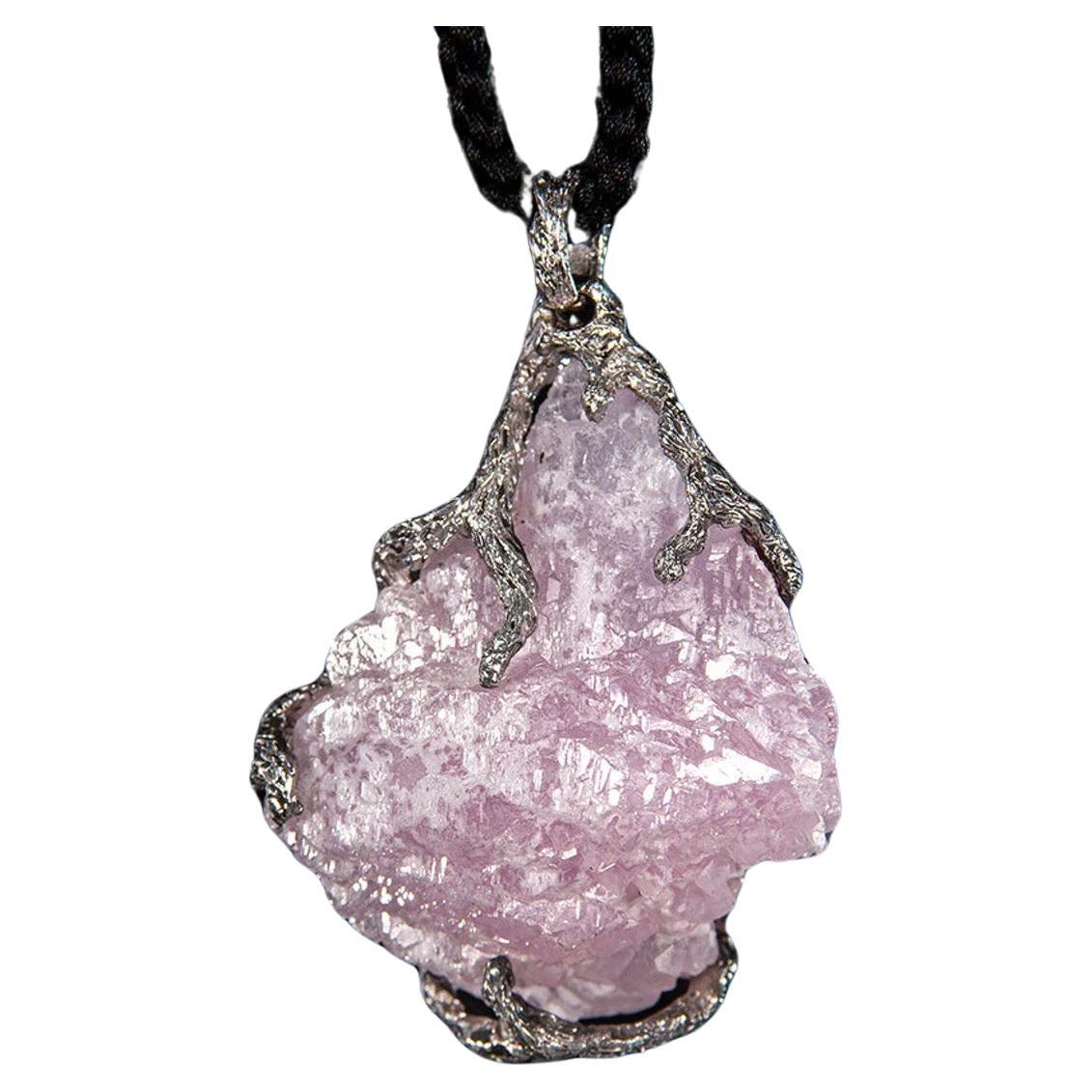 Rose Quartz Crystal Silver Pendant Large Natural Brazilian Raw Gemstone