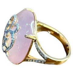 Rose Quartz Diamond 18 Karat Rose Gold Rose Theme Flowers Floral Statement Ring